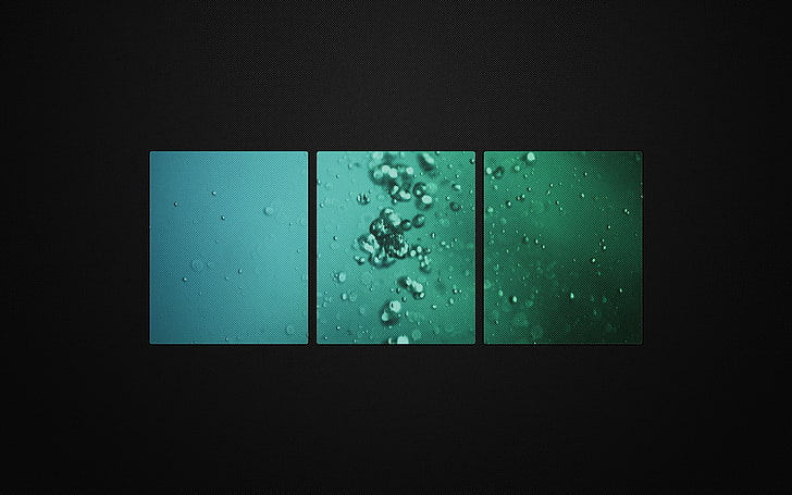 green water bubbles 3-panel wall painting, bubbles, background, abstract, HD wallpaper