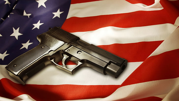 Gun, pistol, flag USA, HD wallpaper