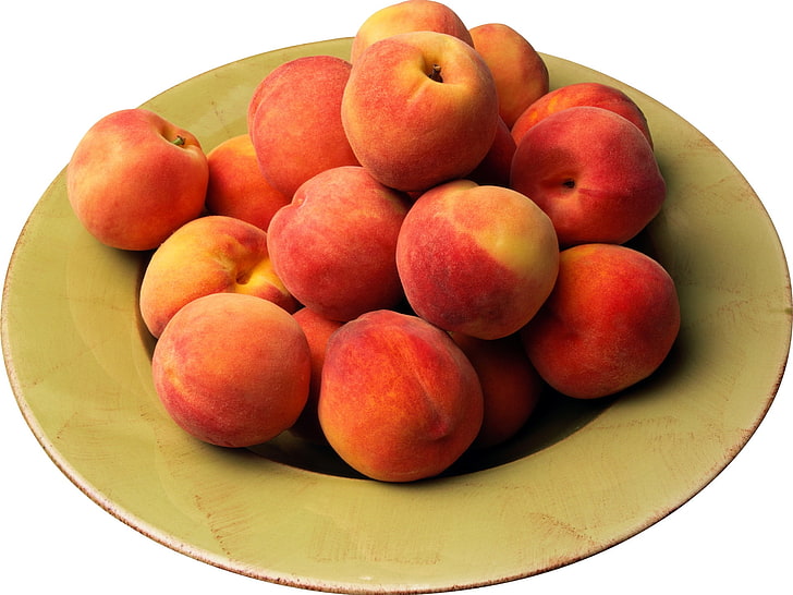rote Äpfel, Pfirsiche, Aprikosen, Obst, Teller, HD-Hintergrundbild
