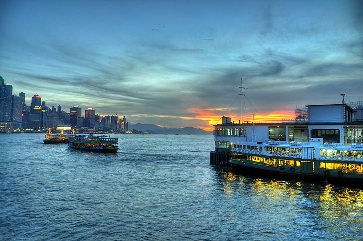yacht in the middle of sea during nighttime photo, Victoria Harbour, Dusk, yacht, middle, sea, nighttime, HDR, Photomatix Pro, HK, Hong Kong, boat, pier, Star Ferry, harbor, Hong Kong Island, Kowloon Peninsula, water, sunset, twilight, skyscrapers, South China Sea, 香港, HKSAR, People's Republic of China, PRC, Photomatix, East Asia, Eastern Asia, Eurasia, Nikon D90, Lantau Island, Lantao Island, urban Skyline, cityscape, urban Scene, skyscraper, asia, famous Place, architecture, nautical Vessel, ferry, downtown District, travel, city, HD wallpaper