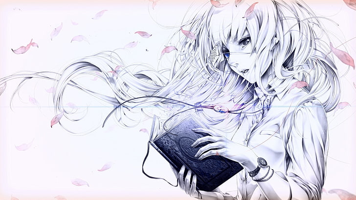 gadis memegang ilustrasi buku anime, gadis anime, Wallpaper HD