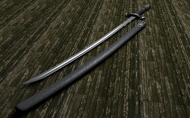 black katana sword, katana, sword, weapon, HD wallpaper