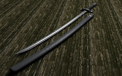 черный катана меч, катана, меч, оружие, HD обои HD wallpaper