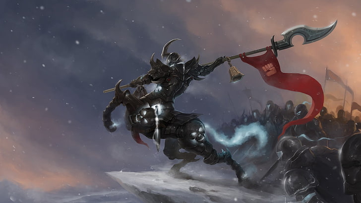 رجل يحمل الرمح على حصان ، ورق حائط رقمي ، League of Legends ، Hecarim ، فن الخيال ، ألعاب فيديو، خلفية HD