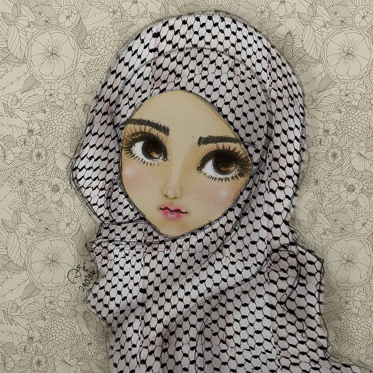Palestinian girl, caricature, doll, Palestine, children, eyes, Finie Ramos, HD wallpaper
