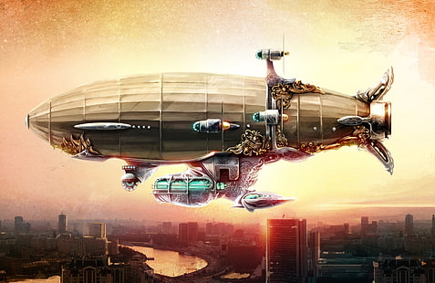 brown kirov ship wallpaper, artwork, fantasy art, digital art, steampunk, Zeppelin, airships, HD wallpaper HD wallpaper