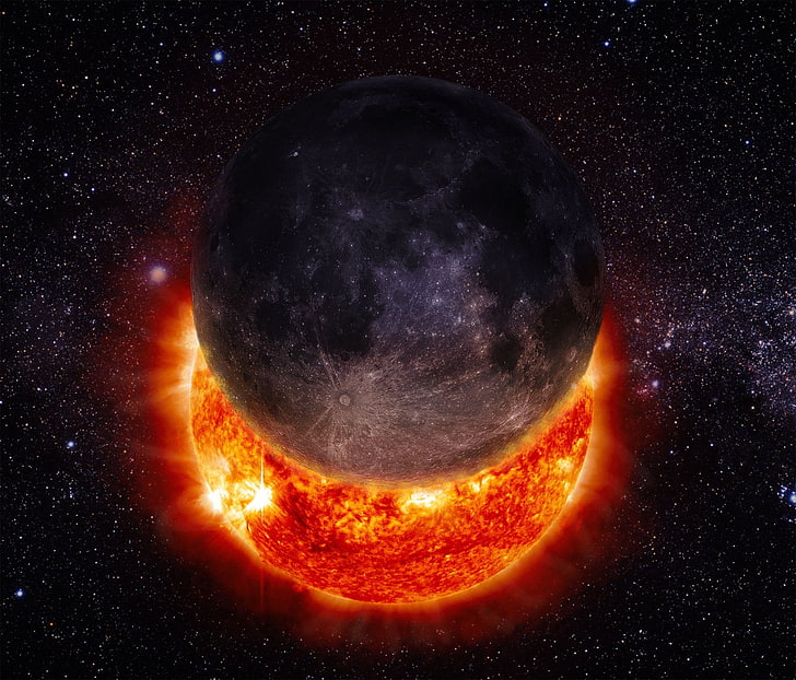ดวงอาทิตย์และดาวเคราะห์สีม่วงอวกาศจักรวาลดวงอาทิตย์ดวงจันทร์สุริยุปราคาดวงดาว, วอลล์เปเปอร์ HD