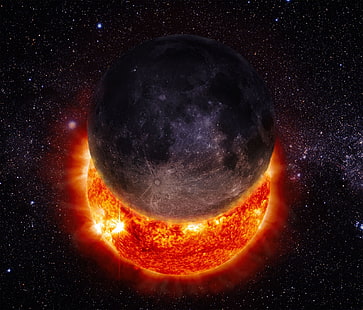 الشمس والكوكب الأرجواني والفضاء والكون والشمس والقمر وكسوف الشمس والنجوم، خلفية HD HD wallpaper