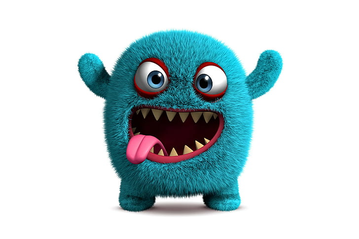 3D Monster, 3d, สัตว์ประหลาด, น่ารัก, ขนปุย, ตลก, ใบหน้า, วอลล์เปเปอร์ HD