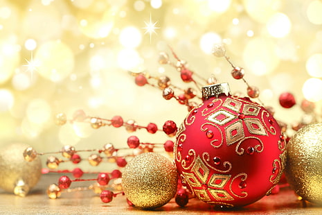 New year, balls, decorations, Christmas, HD wallpaper HD wallpaper