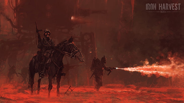 Colheita de ferro, Império da Saxônia (colheita de ferro), lança-chamas, soldado, HD papel de parede