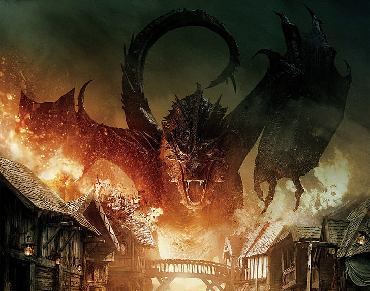 smaug the hobbit the battle of the five armies dragon, HD wallpaper