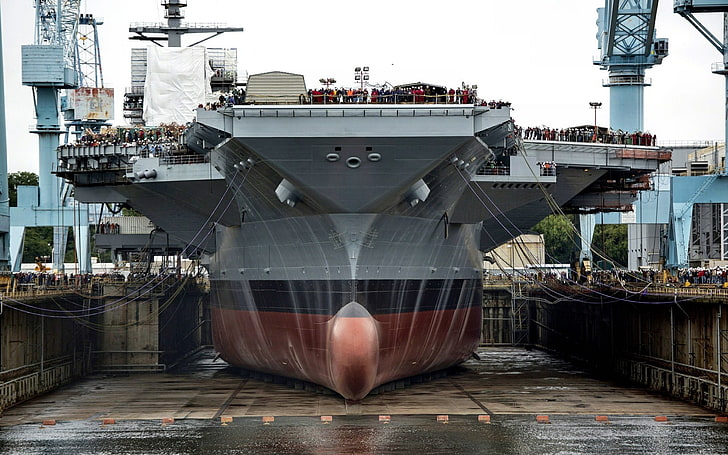 grauweißes Betonhaus, Kriegsschiff, Flugzeugträger, Militär, Fahrzeug, Schiff, HD-Hintergrundbild