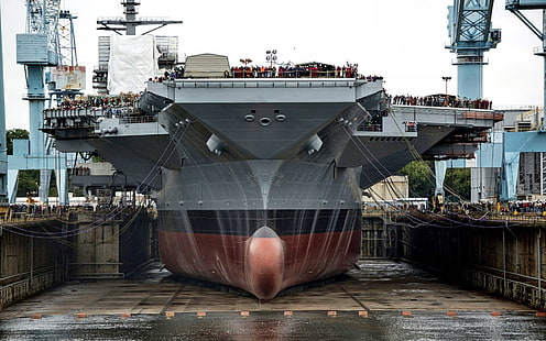 grått och vitt betonghus, krigsfartyg, hangarfartyg, militär, fordon, fartyg, HD tapet HD wallpaper