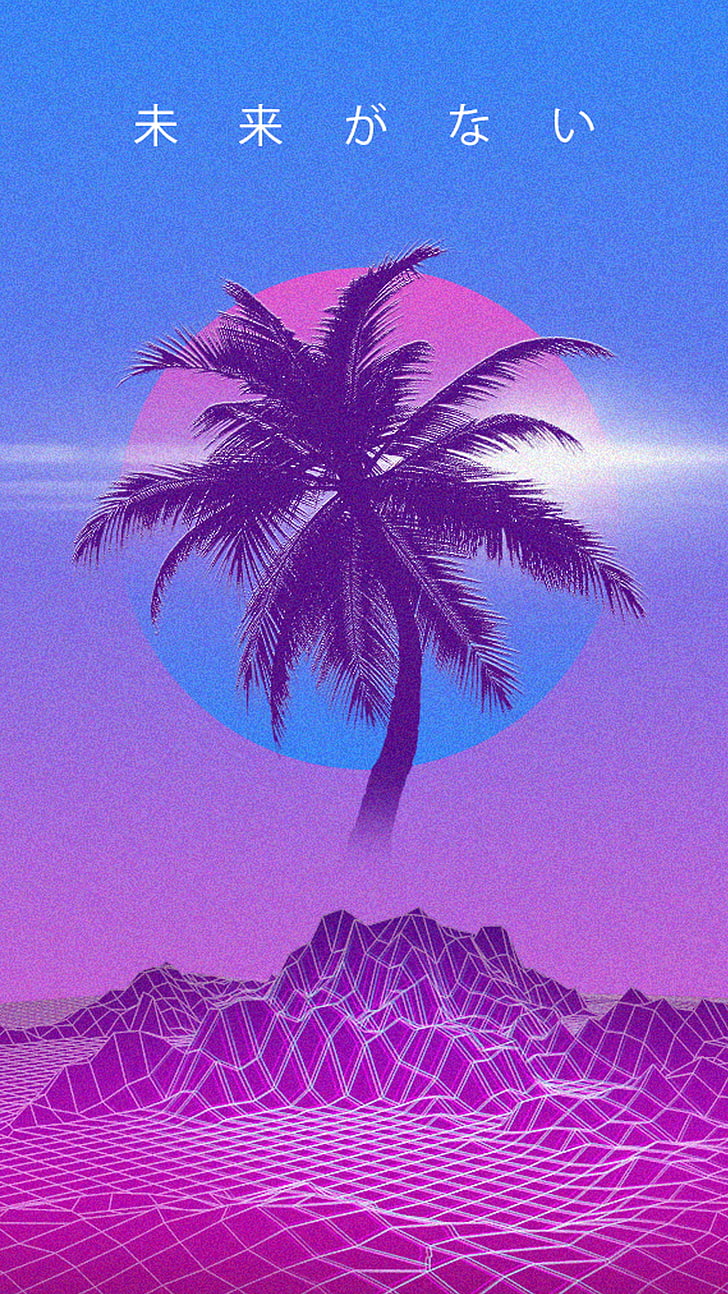 vaporwave, Retrowave, Japan, kanji, palm trees, HD wallpaper