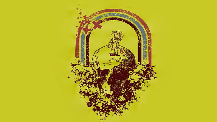 skull and rainbow artwork, skull, minimalism, simple background, HD wallpaper