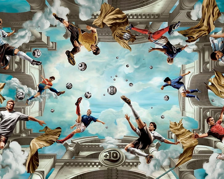 footballers zinedine zidane david beckham digital art ball, HD wallpaper