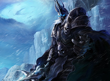man wearing armor wallpaper, cold, ice, winter, sword, armor, warcraft, wow, world of warcraft, Lich king, of Northrend, frostmourne, northrend, frostmorn, Arthas Menethil, artas menethil, HD wallpaper HD wallpaper