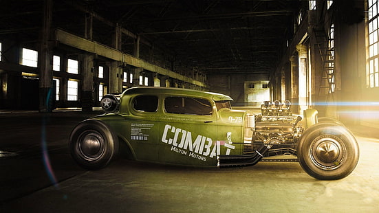 класическо зелено купе, Hot Rod, кола, Super Car, превозно средство, HD тапет HD wallpaper