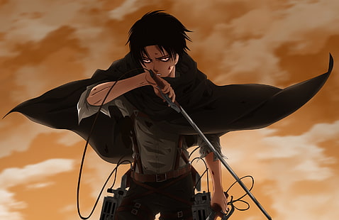 Anime, Attack On Titan, Black Hair, Boy, Levy McGarden, Red Eyes, Stare, Sword, Tapety HD HD wallpaper