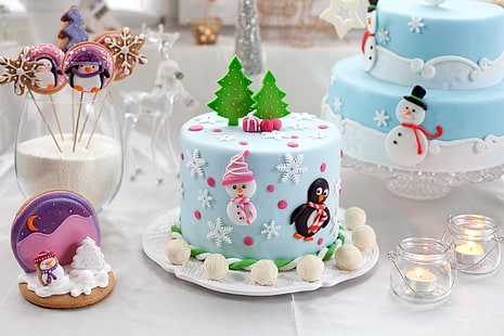 круглый торт, торты, глазурь, вкусно, рождество, HD обои HD wallpaper