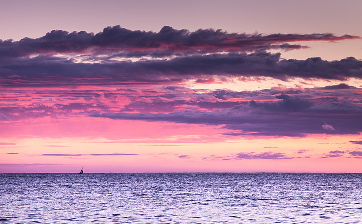 Mediterranean Sea, Pink Sunset, Nature, Beach, Travel, Summer, Sunset, Pink, Water, Relax, Boat, Clouds, Seascape, Sailing, Vacation, mediterranean, majorca, HD wallpaper