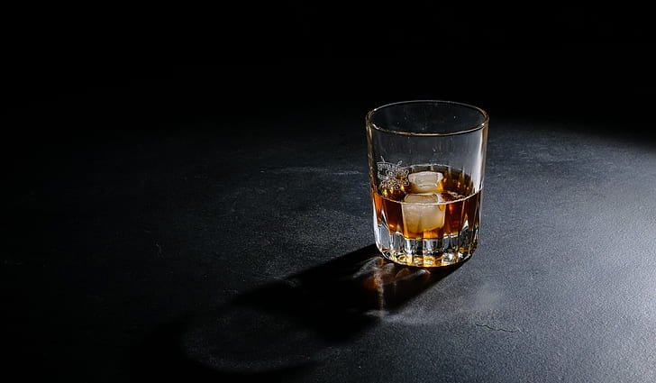 glass, ice, whiskey, HD wallpaper
