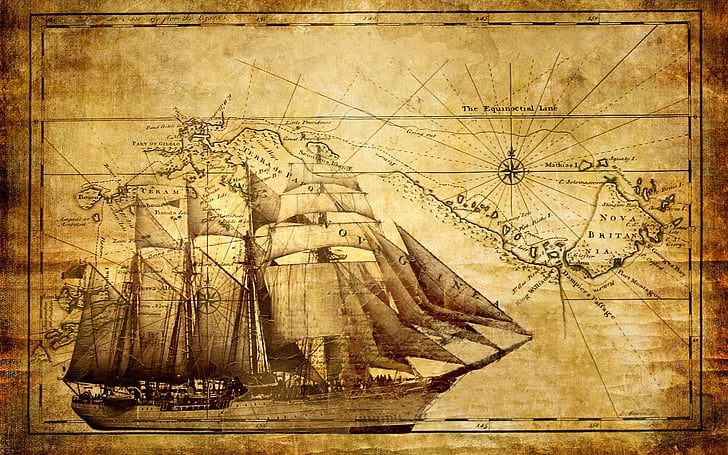 Fantasy, Ship, Artistic, Map, Pirate, HD wallpaper