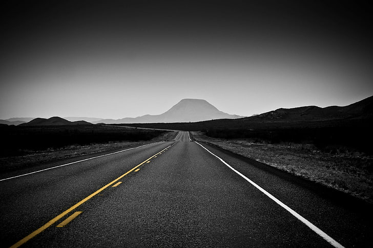 backroads, black and white, desert, texas, HD wallpaper