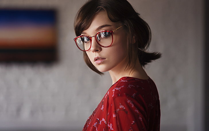 Olya Pushkina, women, portrait, Sergey Fat, women with glasses, HD wallpaper