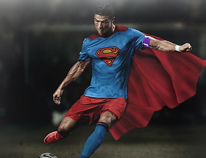 Cristiano Ronaldo, Cristiano Ronaldo, Superman, sepak bola, pria, atlet, Wallpaper HD HD wallpaper