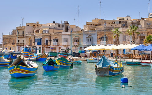photography, city, harbor, boat, Malta, village, fishing boat, HD wallpaper HD wallpaper