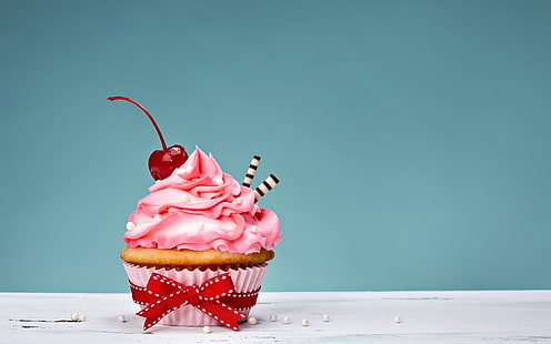 Food, Cupcake, Cherry, Cream, Dessert, Pastry, Sweets, HD wallpaper HD wallpaper