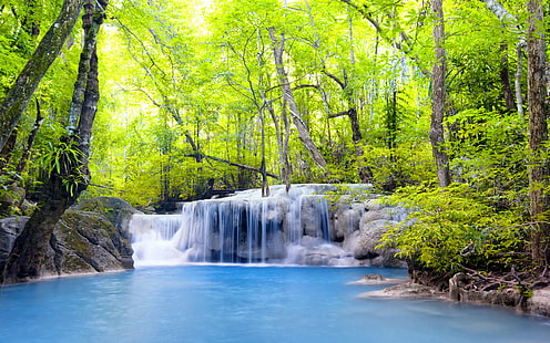 Wunderschöne Natur Erawan Wasserfall In Thailand Hd Wallpaper Für Desktop5200x3250, HD-Hintergrundbild HD wallpaper