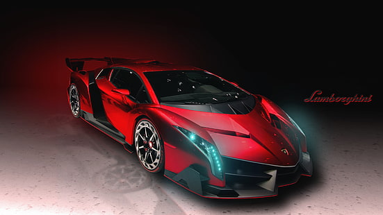 czerwono-czarne Lamborghini Veneno coupe, czerwone, Lamborghini, maszyna, maska, światła, samochód, supersamochód, przód, Veneno, Tapety HD HD wallpaper