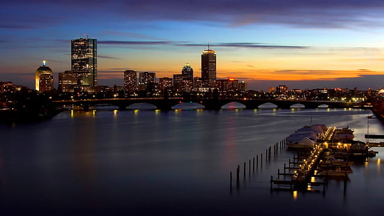 pejzaże miejskie panoramy boston 2560x1440 Art Skyline HD Art, pejzaże miejskie, sylwetki na tle nieba, Tapety HD HD wallpaper