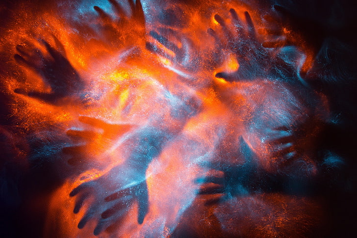 glowing, colorful, hands, HD wallpaper