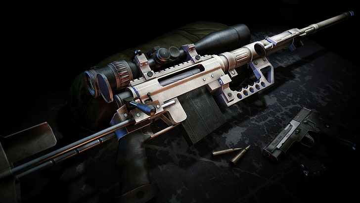 brązowo-czarny karabin z lunetą, broń, pistolety, naboje, karabin snajperski, Sniper Ghost Warrior 2, CheyTac m200 Intervention, Tapety HD