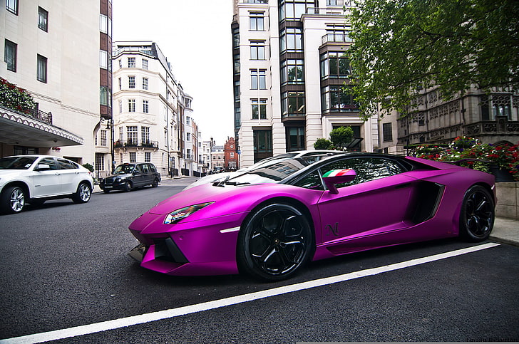 pink Lamborghini coupe, tuning, Lamborghini, supercar, Ungu, Aventador, LP760-2, Wallpaper HD