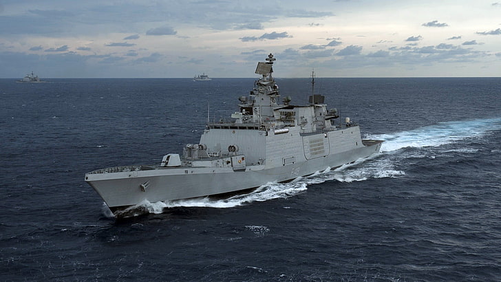 серый разрушительный корабль, фрегат класса Шивалик, фрегаты, военный корабль, ВМС Индии, HD обои
