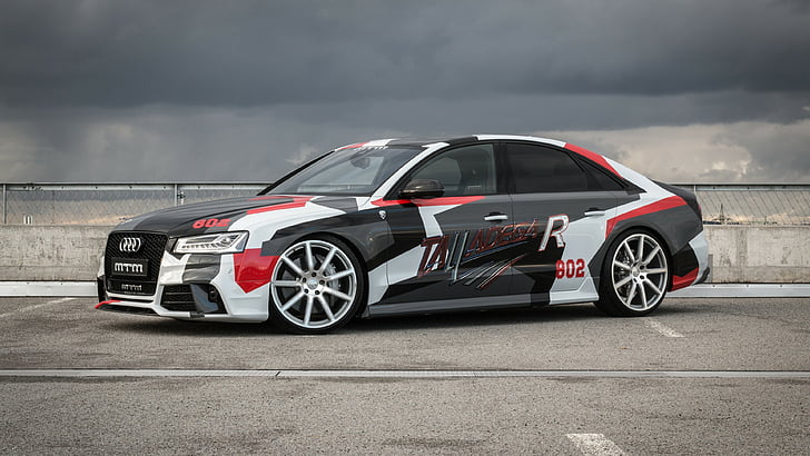 röd, svart och vit Audi A-serie sedan på grå toppväg, MTM Audi S8 Talladega R, Geneva Auto Show 2016, sportbil, HD tapet
