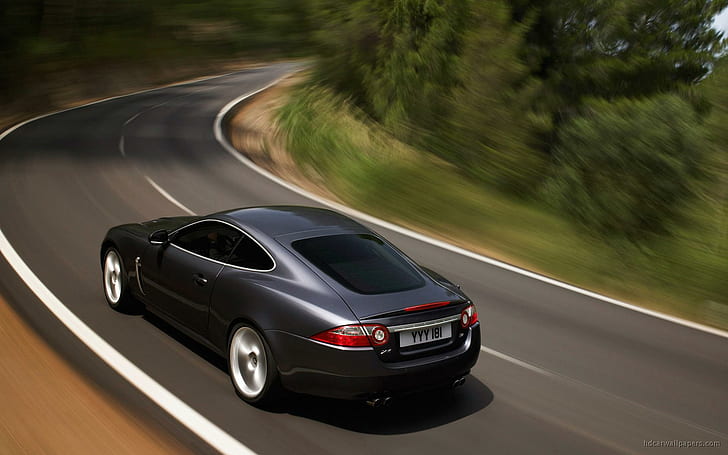 Jaguar XKR 2, grey coupe, jaguar, mobil, Wallpaper HD
