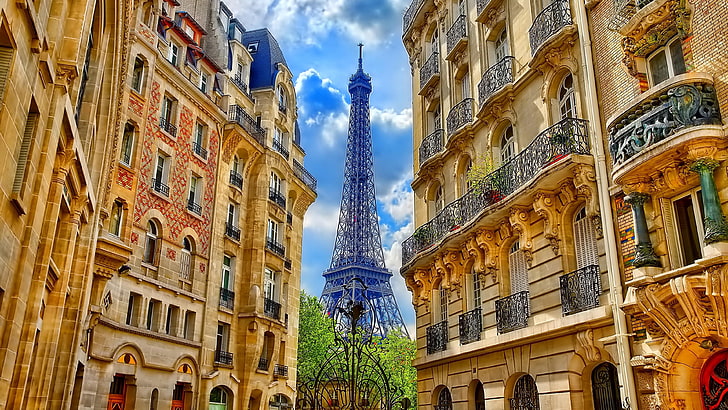 paris, Eiffeltornet, gata, arkitektur, byggnader, europa, frankrike, HD tapet