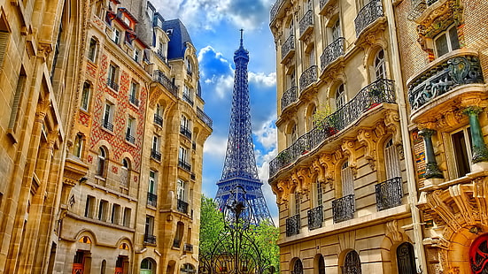 paris, torre eiffel, rua, arquitetura, edifícios, europa, frança, HD papel de parede HD wallpaper