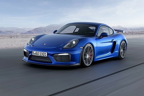 pista, Porsche Cayman GT4, coupé, blu., Sfondo HD HD wallpaper