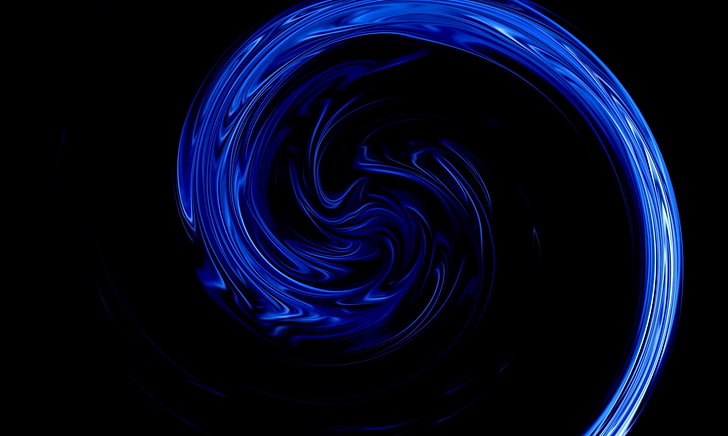 blue spiral illustration, abstraction, curves, black background, picture, neon spiral, HD wallpaper