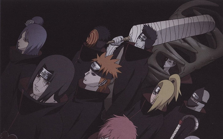 Anime, Naruto, Akatsuki (Naruto), Deidara (Naruto), Kisame Hoshigaki, Konan (Naruto), Obito Uchiha, Smärta (Naruto), Sasori (Naruto), Zetsu (Naruto), HD tapet