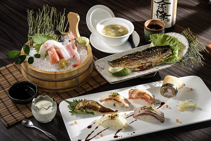 fish, soup, sushi, seafood, cuts, HD wallpaper