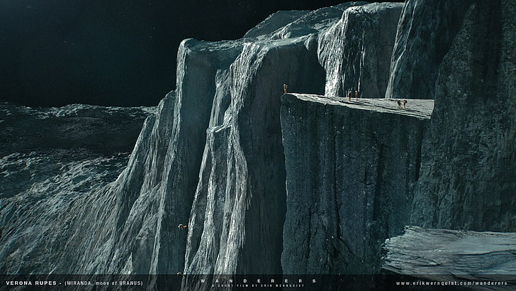 rock mountain screenshot, space, galaxy, Moon, planet, nature, landscape, fictional, Wanderers, digital art, HD wallpaper