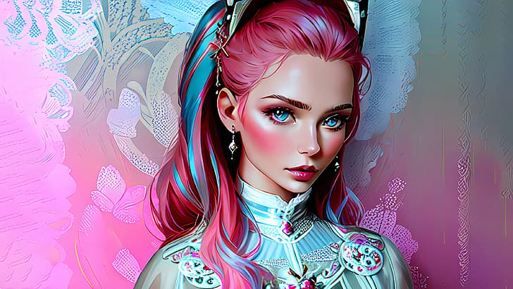 Stable Diffusion, 4K, AI art, women, pink, blue, HD wallpaper